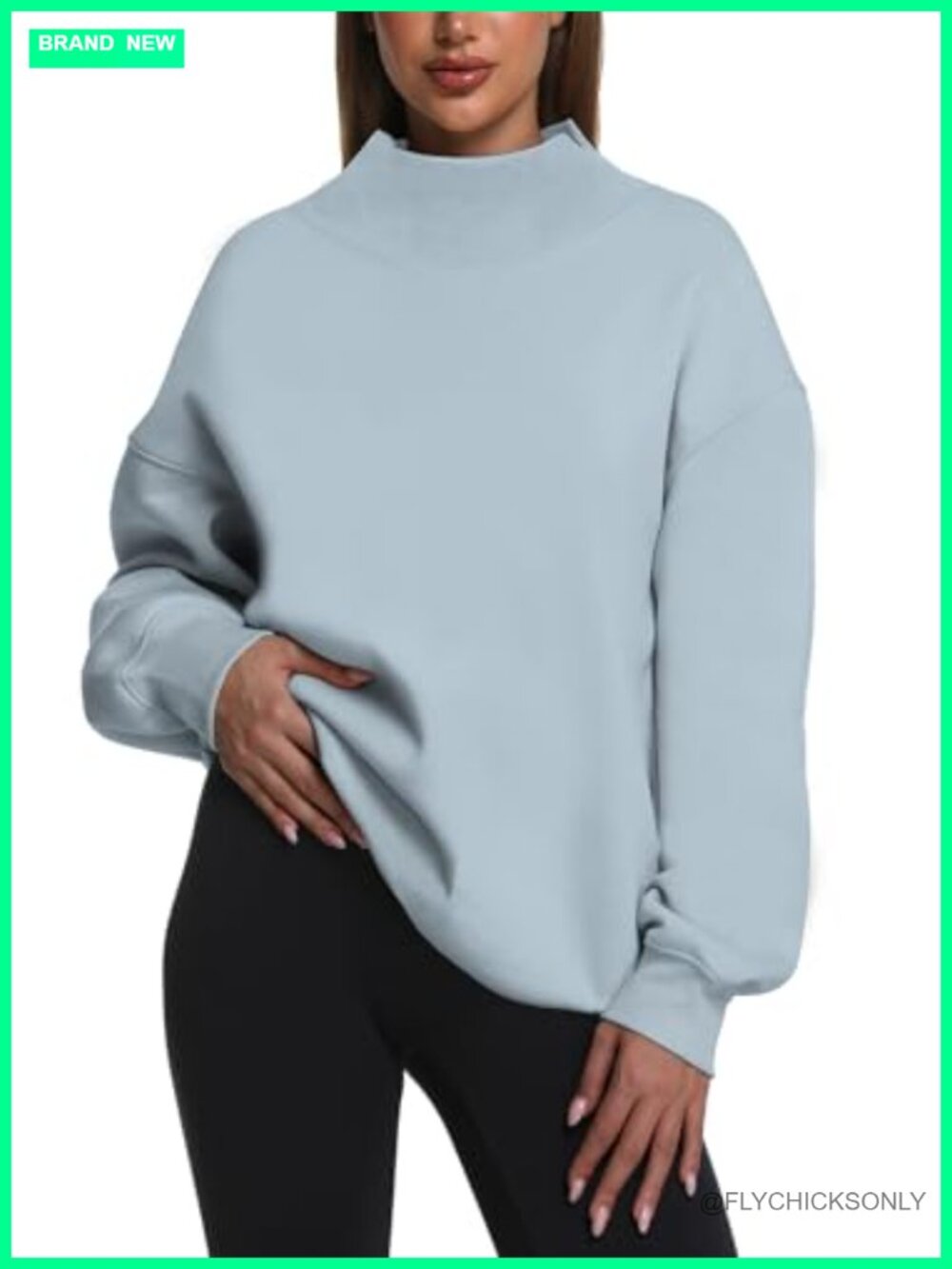 Womens Oversized Turtleneck Pullover Sweatshirt Cotton Polyester Fleece Lined